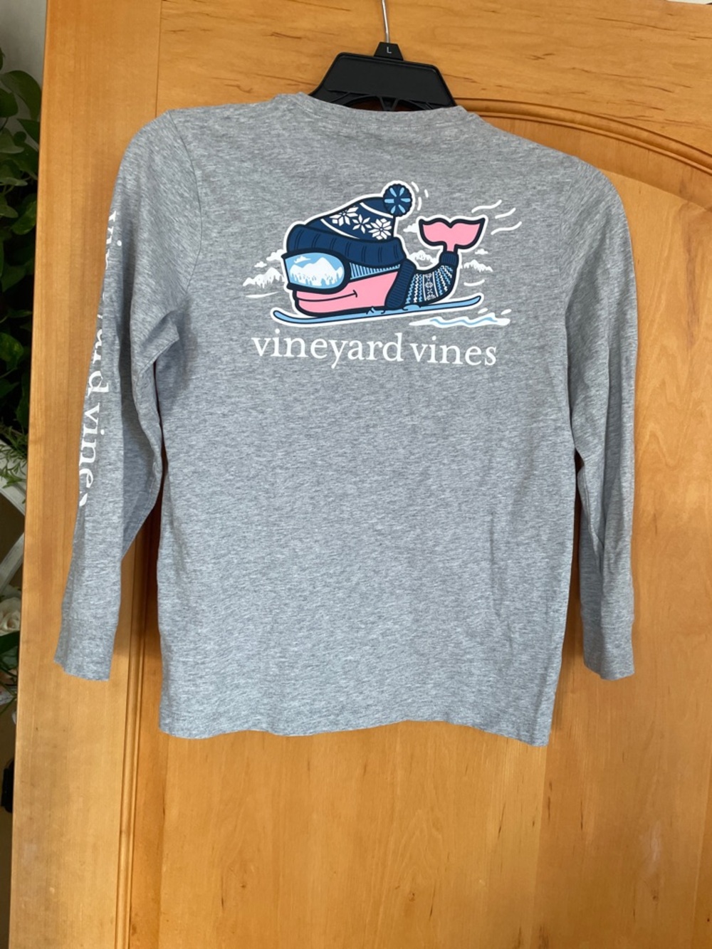 Vineyard Vines Kids Gray Long-Sleeve Pocket Tee with Whale Logo Holiday Small - Picture 7 of 8